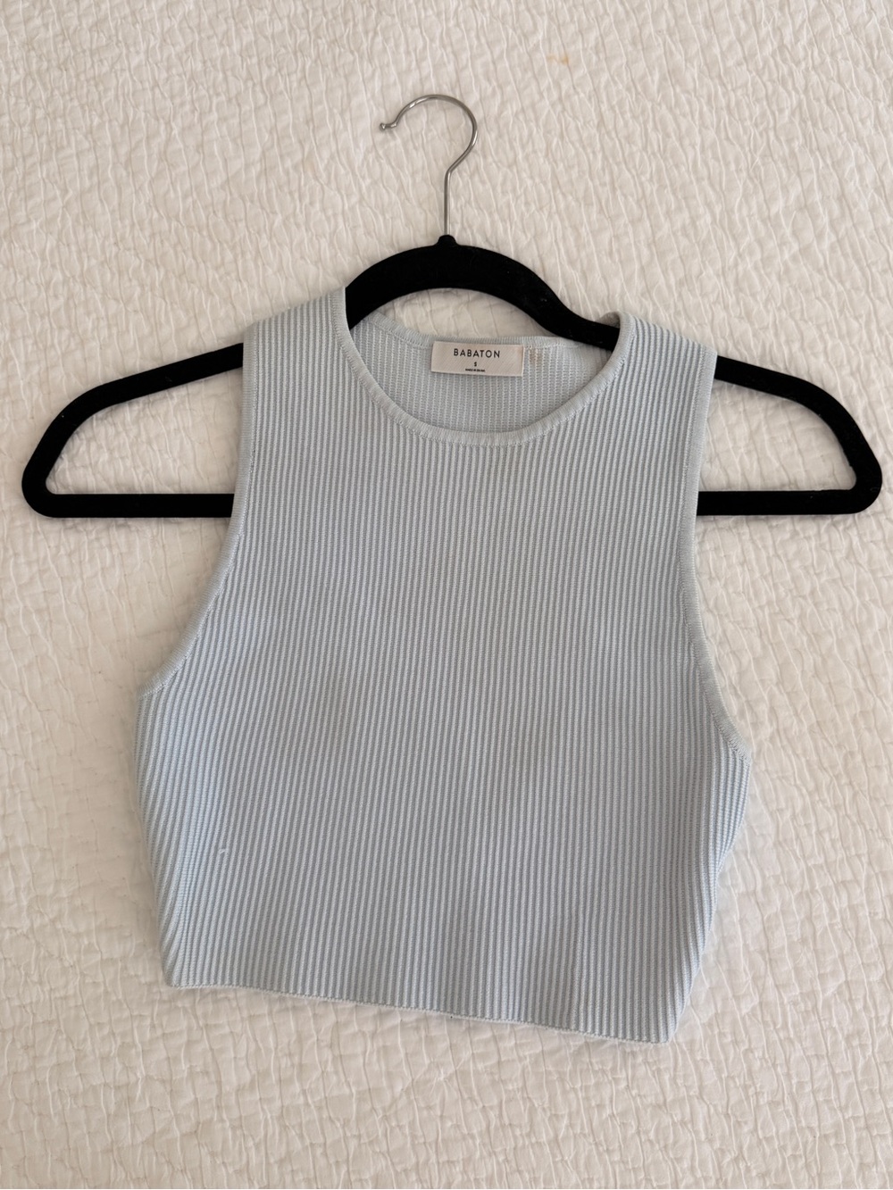 Babaton Sculpt Knit Racer Cropped Tank in Glimmer (Blue)